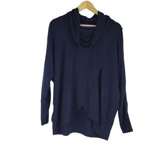 Calvin Klein Womens Crossover Performance Sweater Size L Cowl Neck Knit Blue